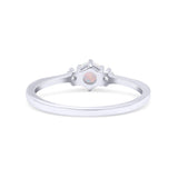 Three Stone Lab Created White Opal Petite Dainty Thumb Ring Round Statement Fashion Ring 925 Sterling Silver