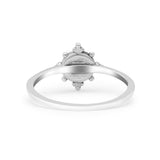Art Deco Bridal Wedding Engagement Ring Round Lab Created White Opal 925 Sterling Silver