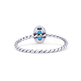 Rope Petite Dainty Lab Created Blue Opal Oval Ring Solid 925 Sterling Silver