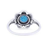 Flower Thumb Ring Round Statement Fashion Lab Created Blue Opal Oxidized Band Solid 925 Sterling Silver