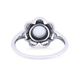 Flower Thumb Ring Round Statement Fashion Lab Created White Opal Oxidized Band Solid 925 Sterling Silver