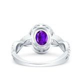 Halo Infinity Shank Ring Oval Simulated Amethyst CZ 925 Sterling Silver