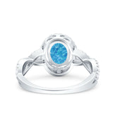 Halo Infinity Shank Ring Oval Lab Created Blue Opal 925 Sterling Silver