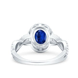 Halo Infinity Shank Ring Oval Simulated Blue Sapphire CZ 925 Sterling Silver