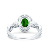 Halo Infinity Shank Ring Oval Simulated Green Emerald CZ 925 Sterling Silver