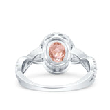 Halo Infinity Shank Ring Oval Simulated Morganite CZ 925 Sterling Silver