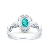 Halo Infinity Shank Ring Oval Simulated Paraiba Tourmaline CZ 925 Sterling Silver