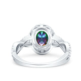 Halo Infinity Shank Ring Oval Simulated Rainbow CZ 925 Sterling Silver