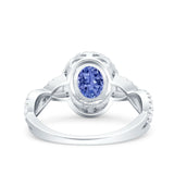 Halo Infinity Shank Ring Oval Simulated Tanzanite CZ 925 Sterling Silver