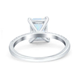 Emerald Cut Art Deco Wedding Ring Lab Created White Opal 925 Sterling Silver