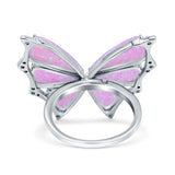 Butterfly Petite Dainty Thumb Ring Lab Created Pink Opal Statement Fashion Ring 925 Sterling Silver
