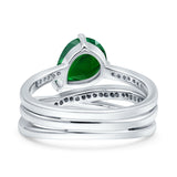 Weave Teardrop Pear Twist Infinity Shank Wedding Bridal Piece Ring Simulated Green Emerald CZ 925 Sterling Silver