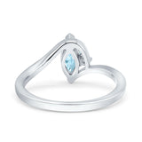 Marquise Art Deco Wave Wedding Engagement Ring Simulated Aquamarine CZ 925 Sterling Silver