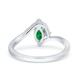 Marquise Art Deco Wave Wedding Engagement Ring Simulated Green Emerald CZ 925 Sterling Silver