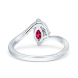 Marquise Art Deco Wave Wedding Engagement Ring Simulated Ruby CZ 925 Sterling Silver