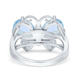Teardrop Pear Butterfly Filigree Swirl Ring Simulated Aquamarine CZ 925 Sterling Silver
