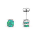 Solitaire Push Back Stud Earring Lab Created Green Opal 925 Sterling Silver Wholesale