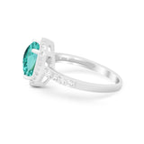 Halo Art Deco Wedding Ring Simulated Paraiba Tourmaline CZ 925 Sterling Silver