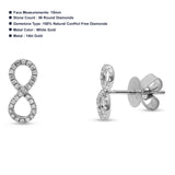 Solid 14K White Gold 10mm Infinity Sign Diamond Stud Earrings Wholesale