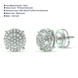 Solid 14K White Gold 7.5mm Round Diamond Cluster Stud Earrings Wholesale