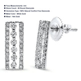 Solid 14K White Gold 0.2mm Drop Bar Round Diamond Stud Earrings Wholesale