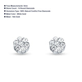 Solid 14K White Gold 6mm Round Cluster Diamond Stud Earrings Wholesale