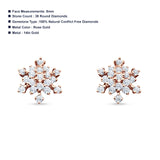 Solid 14K Rose Gold 8mm Snowflake Diamond Stud Earrings Wholesale