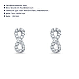 Solid 14K White Gold 9mm Infinity Style Diamond Stud Earrings Screw Back Wholesale