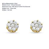Solid 14K Yellow Gold 4.5mm Flower Round Cluster Micro Diamond Stud Earrings Screw Back Wholesale