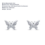 Solid 14K White Gold 5mm Butterfly Round Diamond Stud Earrings Push Back Wholesale