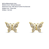 Solid 14K Yellow Gold 5mm Butterfly Round Diamond Stud Earrings Push Back Wholesale