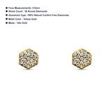 Diamond Stud Earrings Minimalist Hexagon 14K Yellow Gold 0.08ct Wholesale