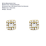 Solid 14K Yellow Gold 5mm Modern Square Round Baguette Diamond Stud Earrings Push Back Wholesale