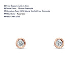 Solitaire Round Bezel Diamond Stud Earring 14K Rose Gold 0.11ct Wholesale