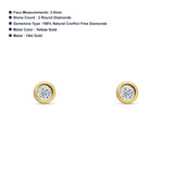 Solitaire Round Bezel Diamond Stud Earring 14K Yellow Gold 0.11ct Wholesale