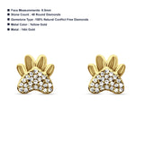 Diamond Paw Print Stud Earrings - Yellow Gold 