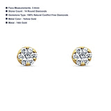 Solid 14K Yellow Gold 3.4mm Round Diamond Stud Earrings Push Back Lovely Earring Wholesale