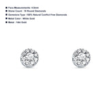 Solid 14K White Gold 4.5mm Flower Round Diamond Push Back Stud Earrings Wholesale