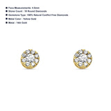 Solid 14K Yellow Gold 4.5mm Flower Round Diamond Push Back Stud Earrings Wholesale