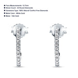 Solid 14K White Gold 12.7mm J Shaped Classic Hoop Push Back Stud Earring Round Diamond Wholesale