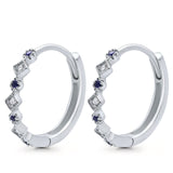 14K White Gold .16ct G SI Diamond & Blue Sapphire Hoop Huggie Earrings