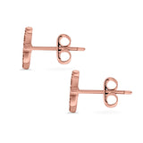 Starburst Stud Earrings Round Rose Tone, Simulated CZ 925 Sterling Silver