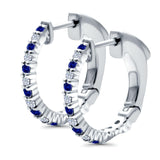 Half Eternity Huggie Hoop Earrings Round Simulated Blue Sapphire CZ 925 Sterling Silver (14mm)
