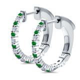 Half Eternity Huggie Hoop Earrings Round Simulated Green Emerald CZ 925 Sterling Silver (14mm)