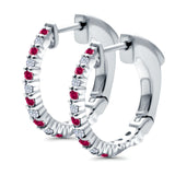 Half Eternity Huggie Hoop Earrings Round Simulated Ruby CZ 925 Sterling Silver (14mm)