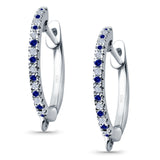 Half Eternity Hoop Earrings Round Simulated Blue Sapphire CZ 925 Sterling Silver (14mm)