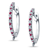 Half Eternity Hoop Earrings Round Simulated Ruby CZ 925 Sterling Silver (14mm)