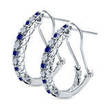Half Eternity Heart Huggie Hoop Earrings Round Simulated Blue Sapphire CZ 925 Sterling Silver (18mm)