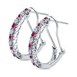 Half Eternity Heart Huggie Hoop Earrings Round Simulated Ruby CZ 925 Sterling Silver (18mm)