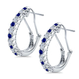Half Eternity Huggie Hoop Earrings Round Simulated Blue Sapphire CZ 925 Sterling Silver (18mm)